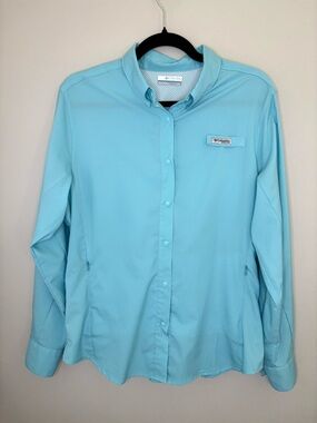 Columbia PFG Omni-Shade Shirt Women’s Large Blue Fishing Button Up